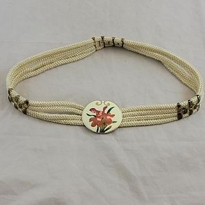 Elegant Cream Braided Belt with Floral Accent